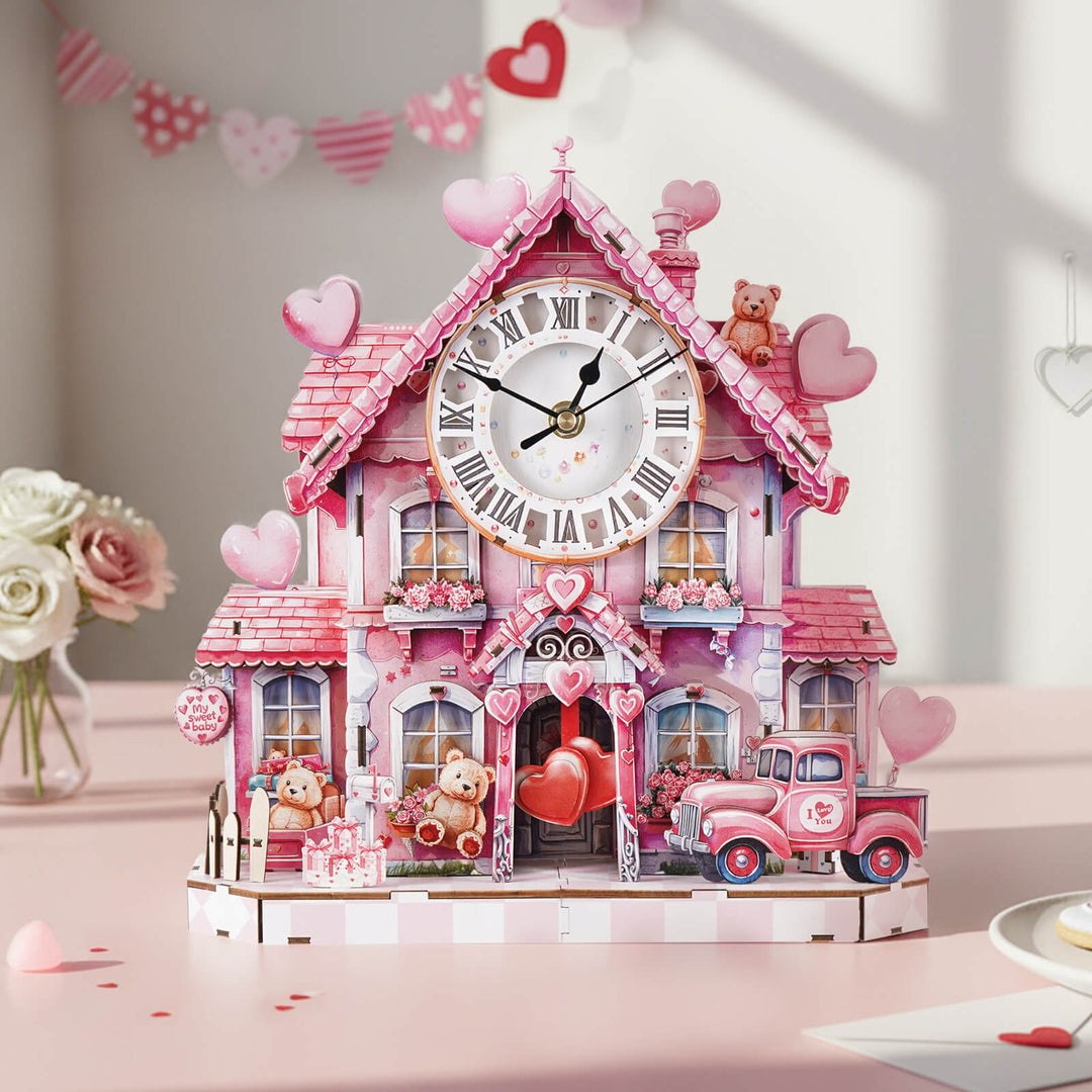 Sweetheart Cottage – 3D Holzuhr Puzzle Bastelset