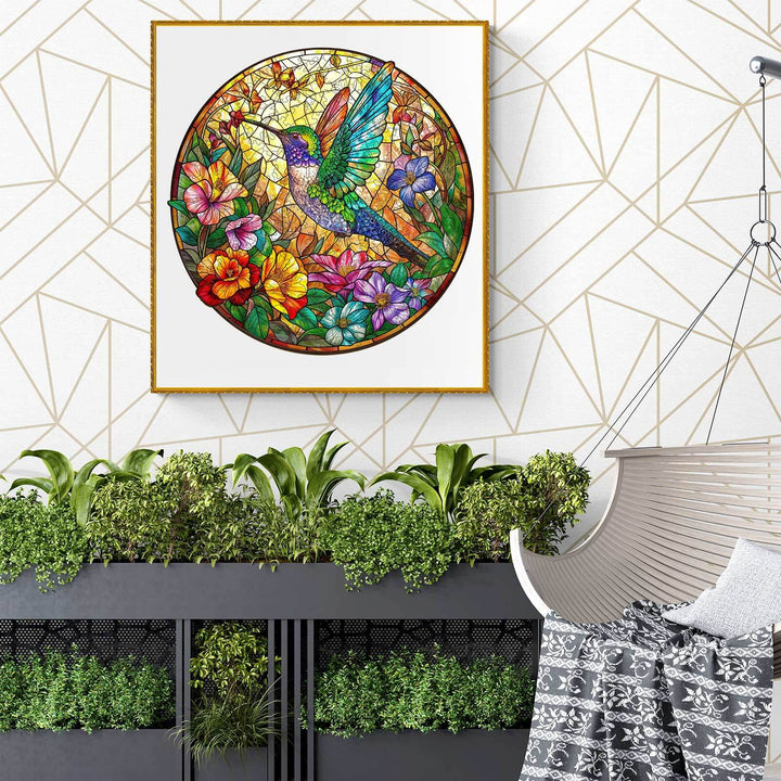 Stained Glass Hummingbird Wooden Jigsaw Puzzle - By Woodbests