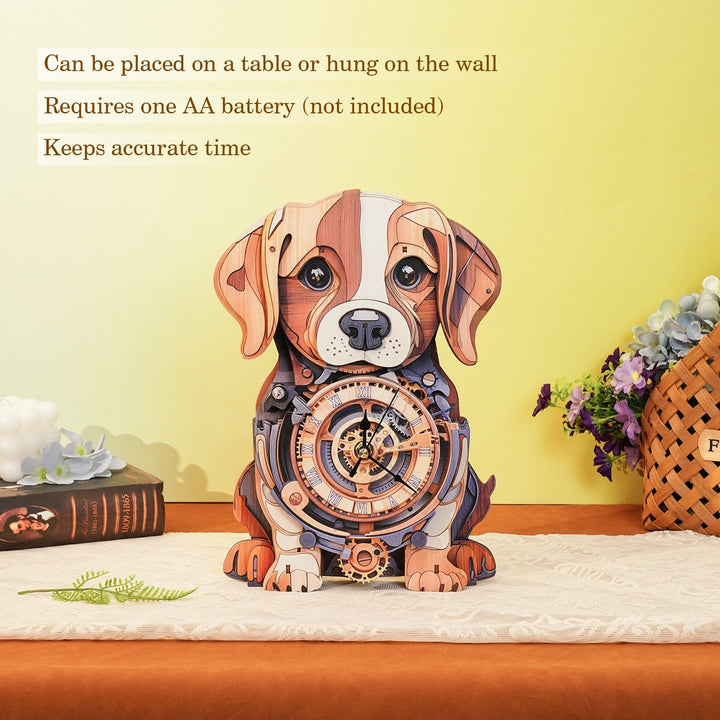 Niedlicher Beagle - 3D Holzuhr Puzzle Bastelset