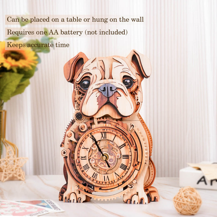 Bulldog - 3D Holzuhr Puzzle Bastelset