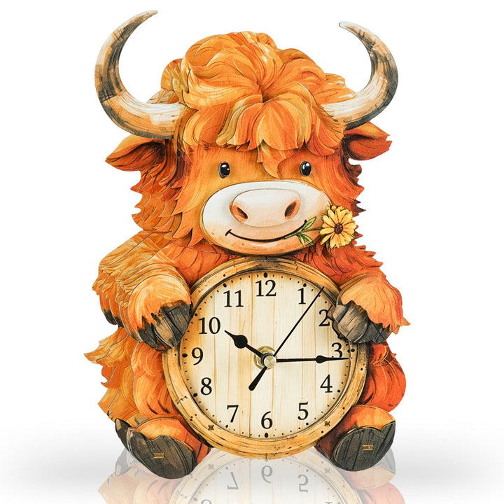 Hochlandrinder – 3D Holzuhr Puzzle Bastelset