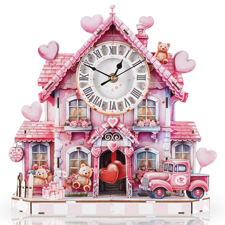 Sweetheart Cottage – 3D Holzuhr Puzzle Bastelset