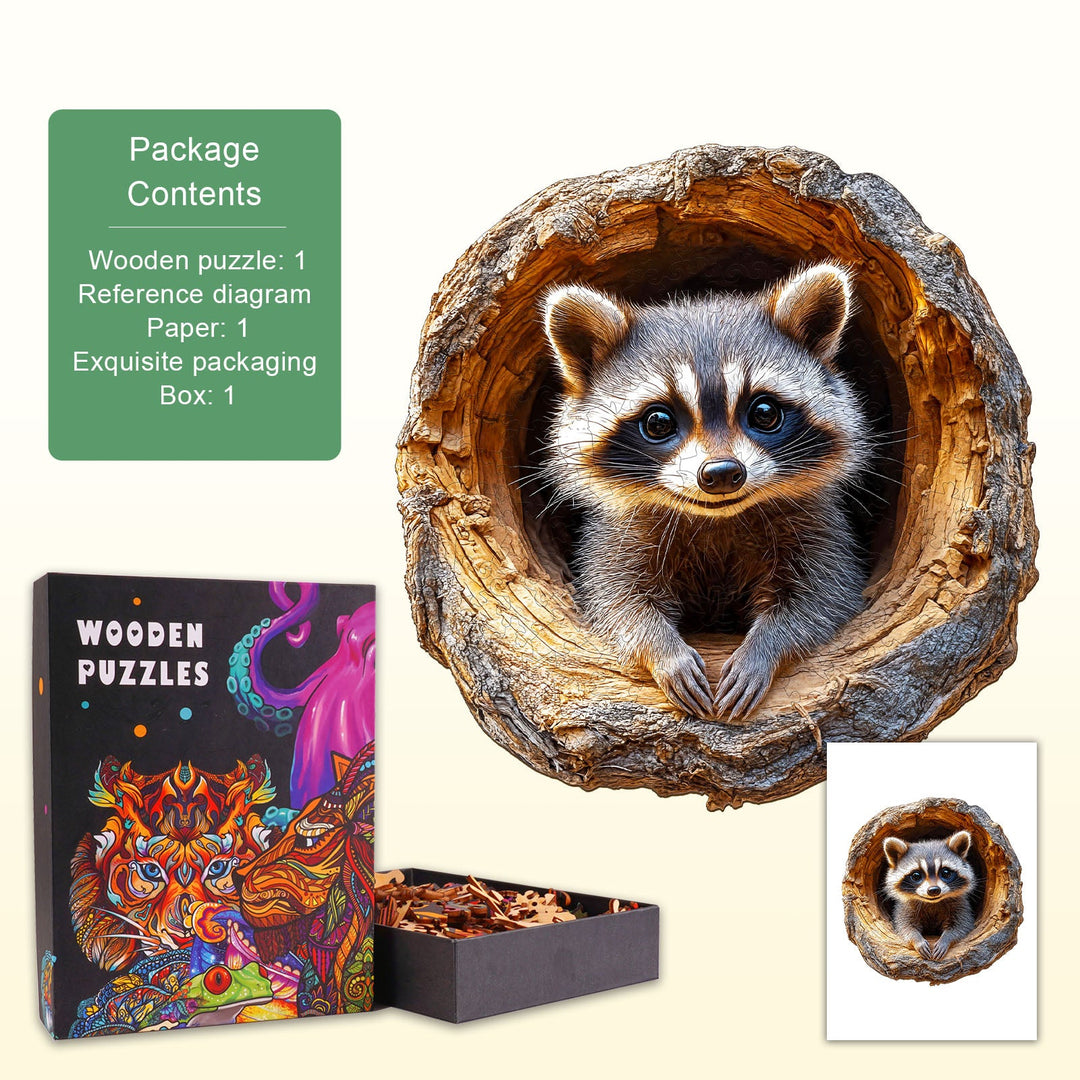 3D-Baumhöhlen-Waschbär-1 Holzpuzzle