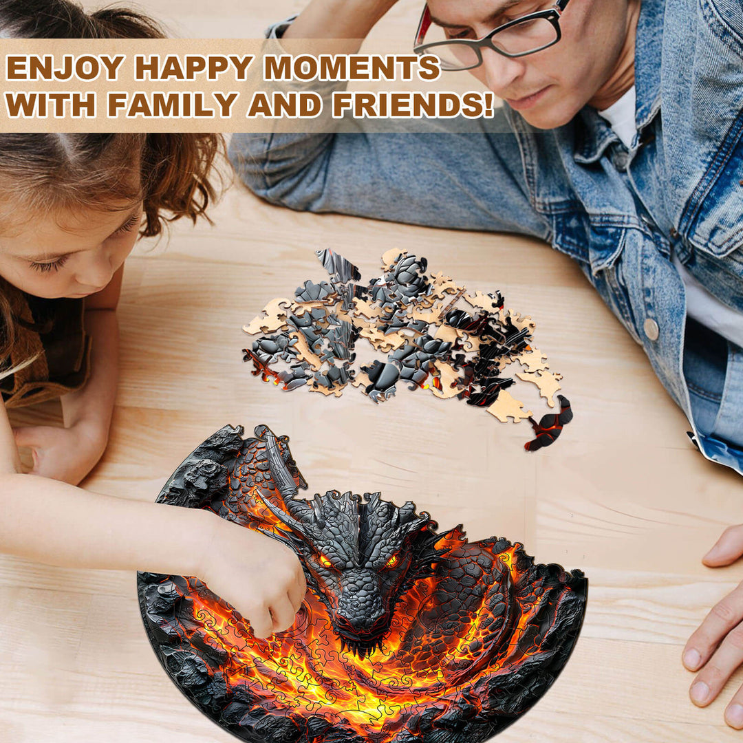 3D flame wall dragon Wooden Jigsaw Puzzle