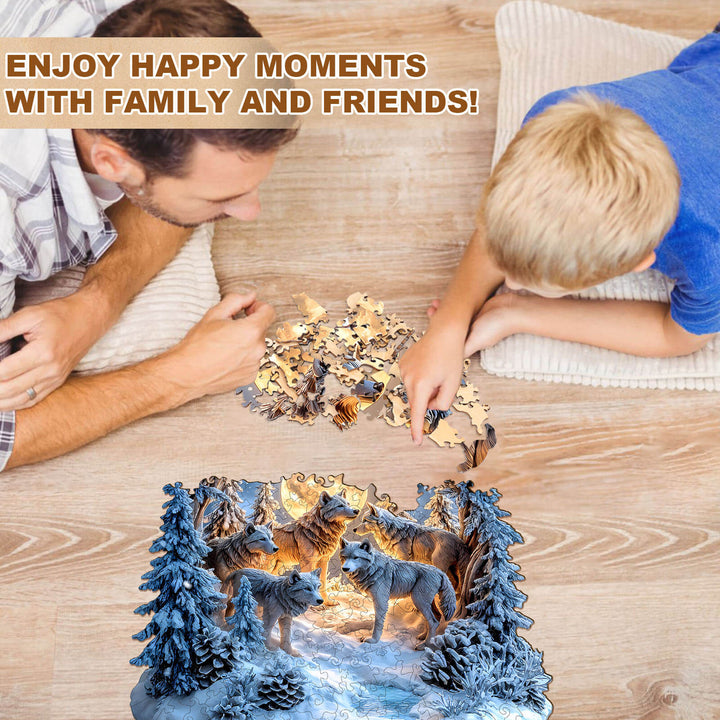 Schneenacht-Wölfe Holzpuzzle