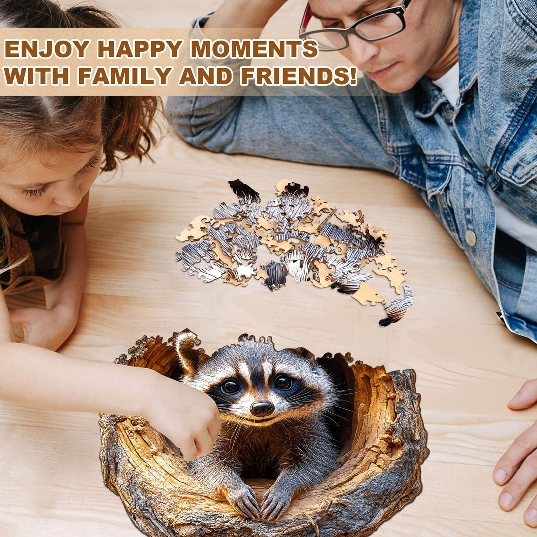 3D-Baumhöhlen-Waschbär-1 Holzpuzzle