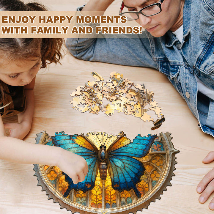 Bunter Fenster-Schmetterling Holzpuzzle