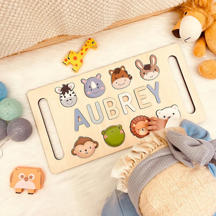 Personalisiertes Holz-Baby-Namen-Puzzle mit Griff