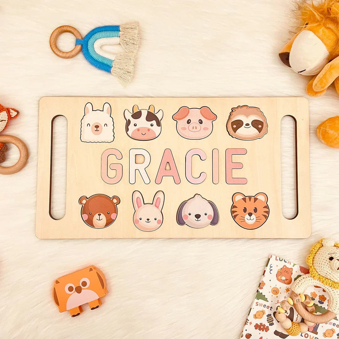 Personalisiertes Holz-Baby-Namen-Puzzle mit Griff