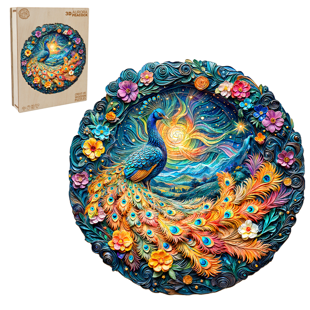 3D Aurora Peacock Wooden Jigsaw Puzzle - Woodbests