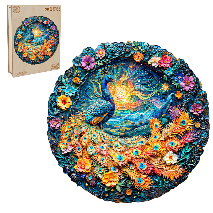 3D Aurora Peacock Wooden Jigsaw Puzzle - Woodbests