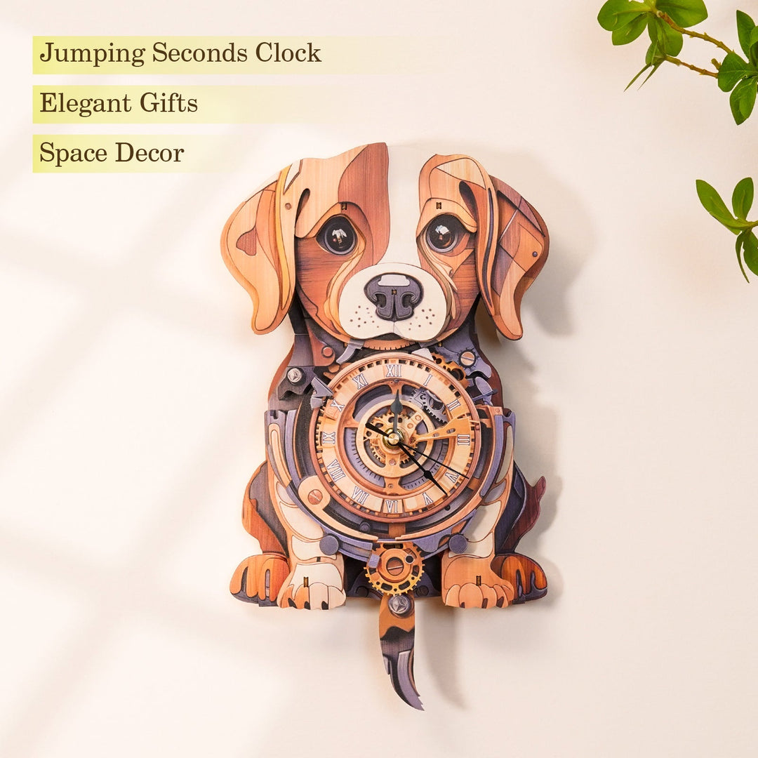 Niedlicher Beagle - 3D Holzuhr Puzzle Bastelset