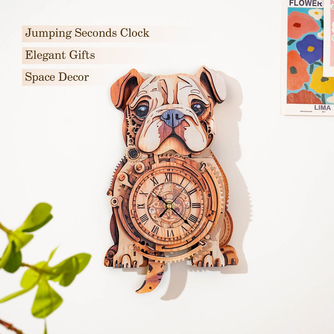 Bulldog - 3D Holzuhr Puzzle Bastelset