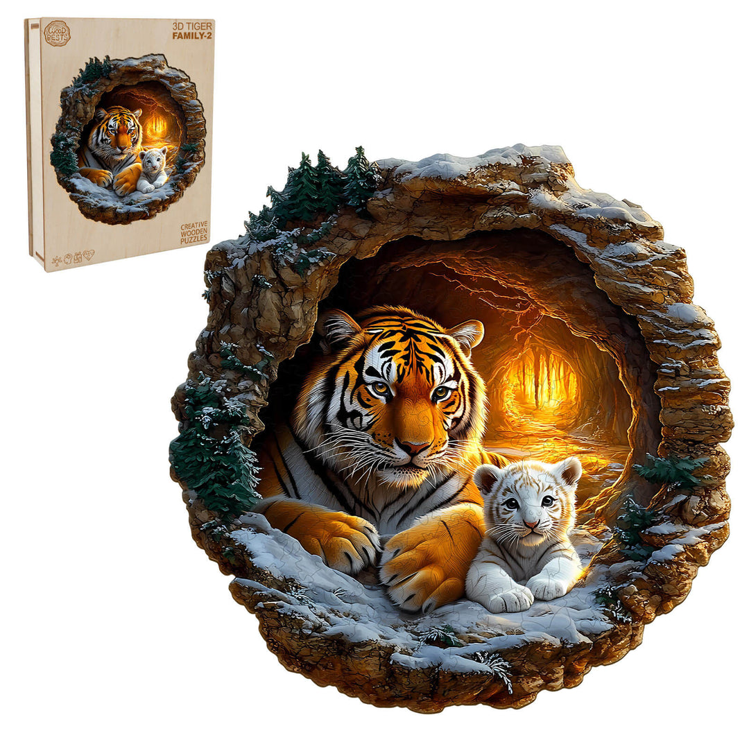 3D Tiger Family-2 Wooden Jigsaw Puzzle - Woodbests