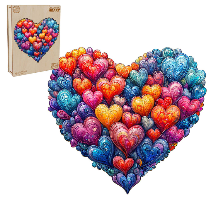 Buntes-Herz Holzpuzzle