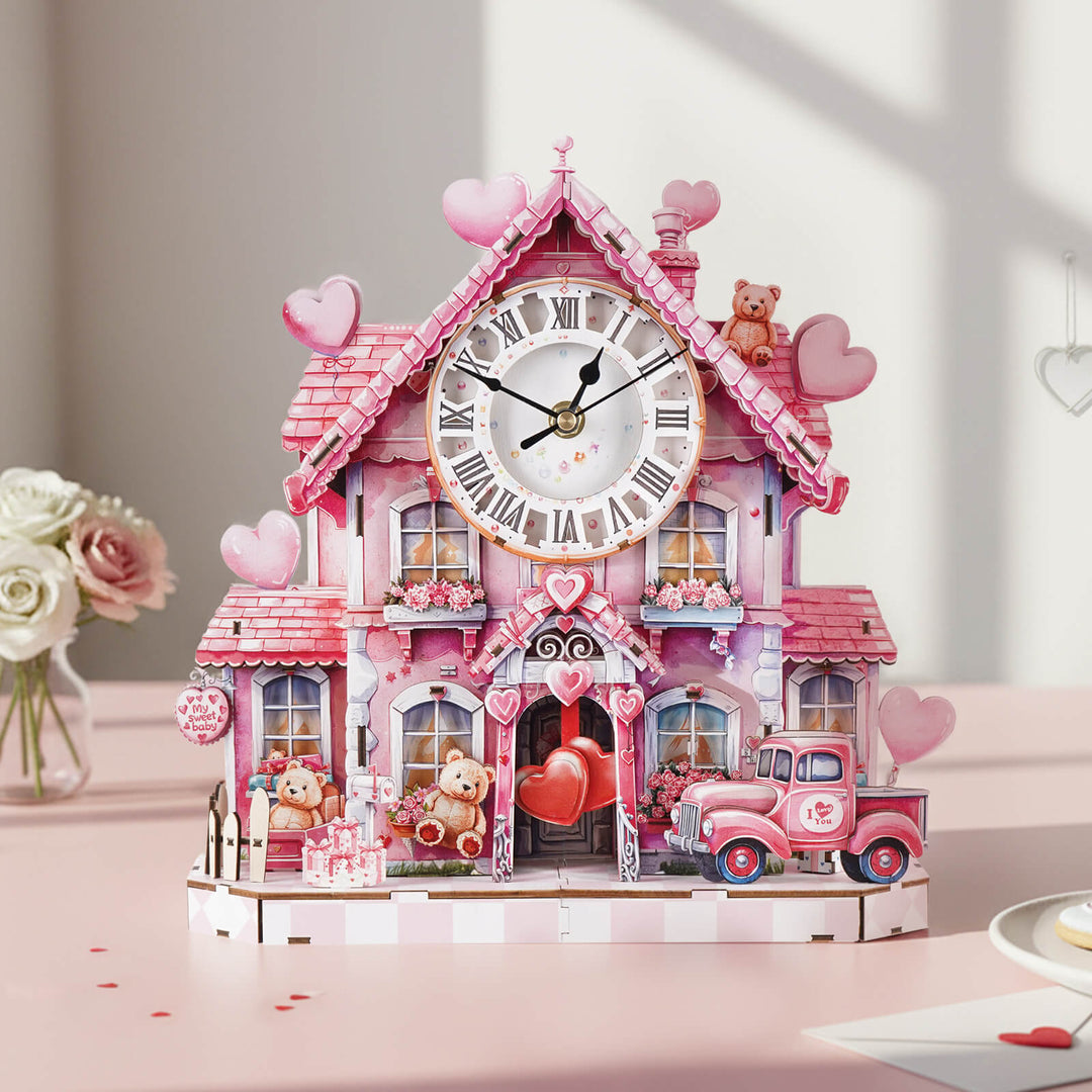Sweetheart Cottage – 3D Holzuhr Puzzle Bastelset