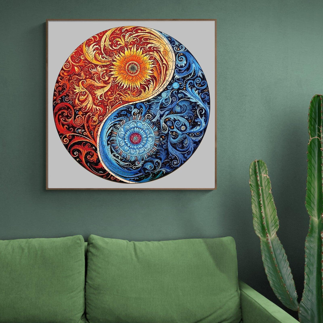 Yellow Blue Yin Yang Wooden Jigsaw Puzzle-Woodbests