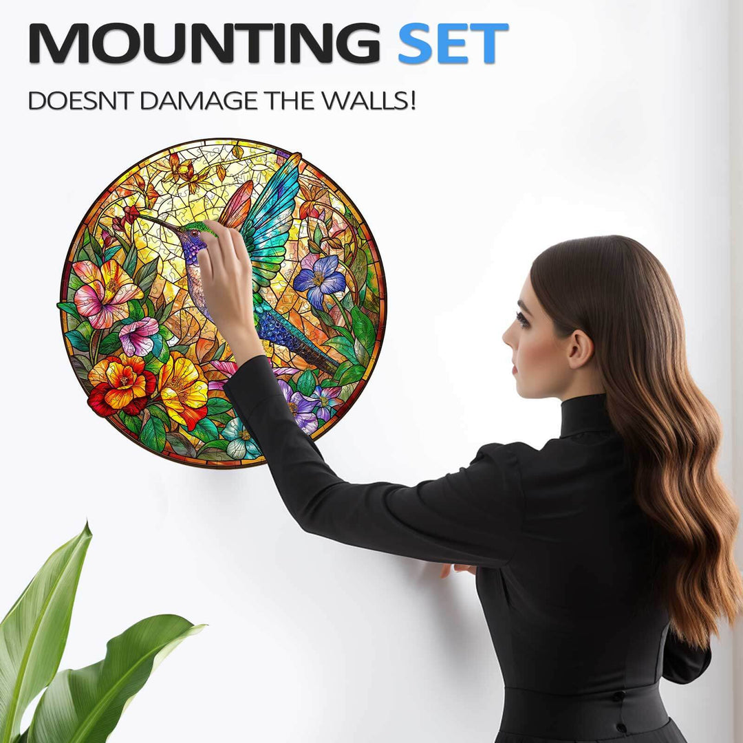 Stained Glass Hummingbird Wooden Jigsaw Puzzle - By Woodbests