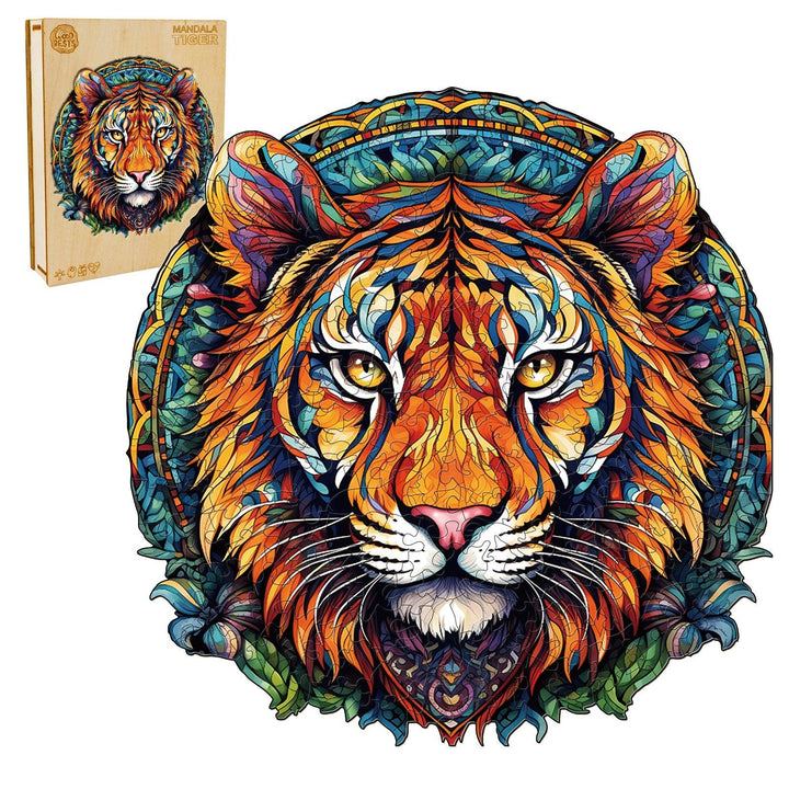 Mandala Tiger Wooden Jigsaw Puzzle-Woodbests