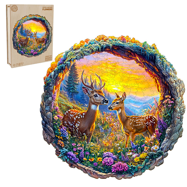 3D Deer among Flowers Wooden Jigsaw Puzzle - By Woodbests