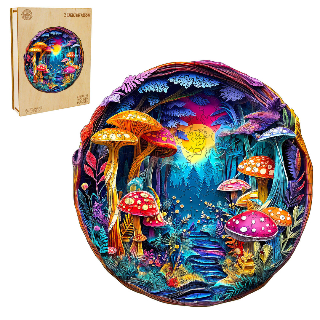 3D Colorful Paper Sculpture Mushroom Wooden Jigsaw Puzzle - By Woodbests