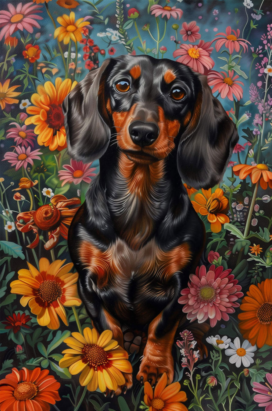 Dachshund in flowers 500 / 1000 Piece Puzzle - Woodbests