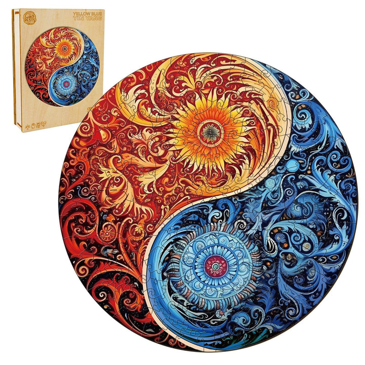Yellow Blue Yin Yang Wooden Jigsaw Puzzle-Woodbests