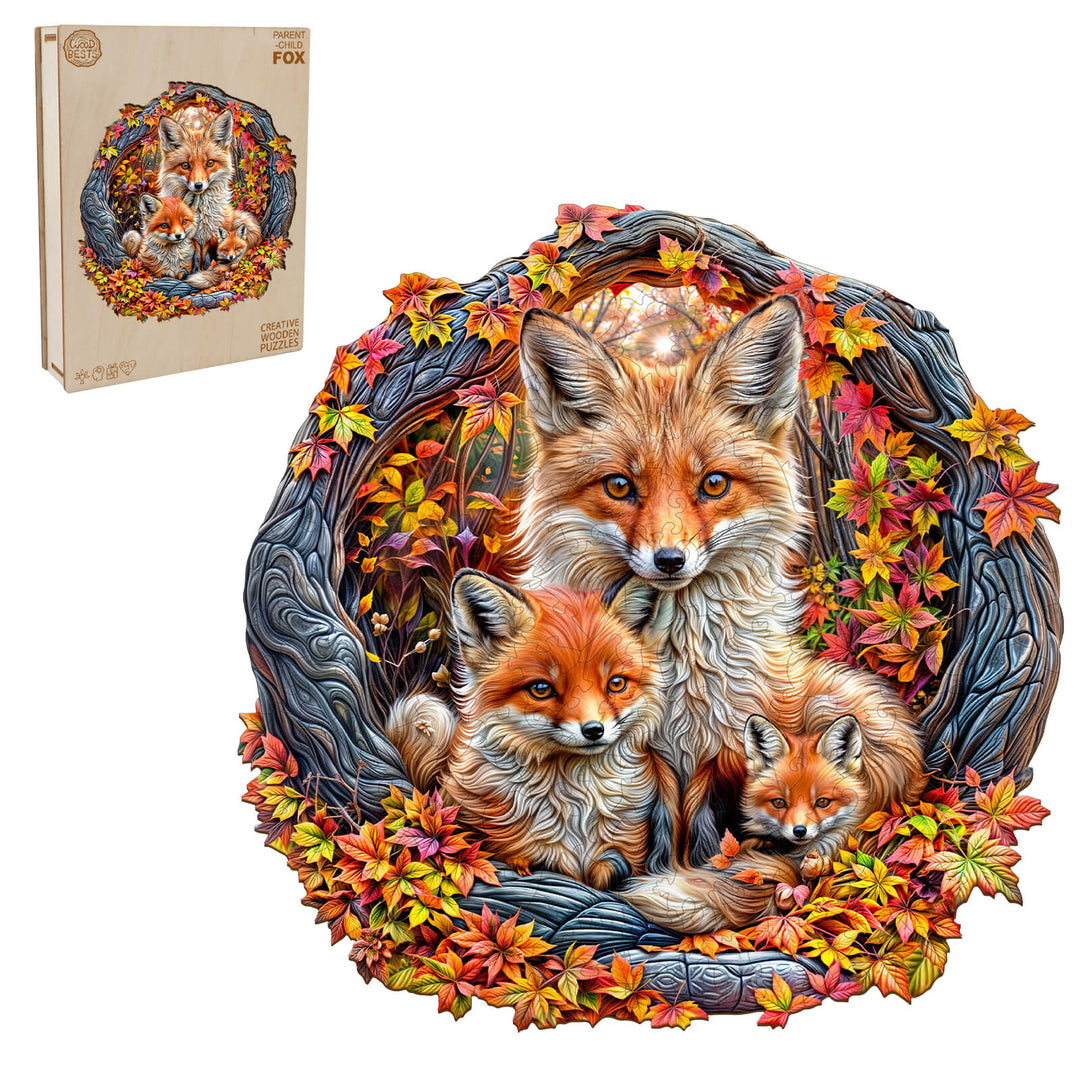 Eltern-Kind-Fuchs Holzpuzzle