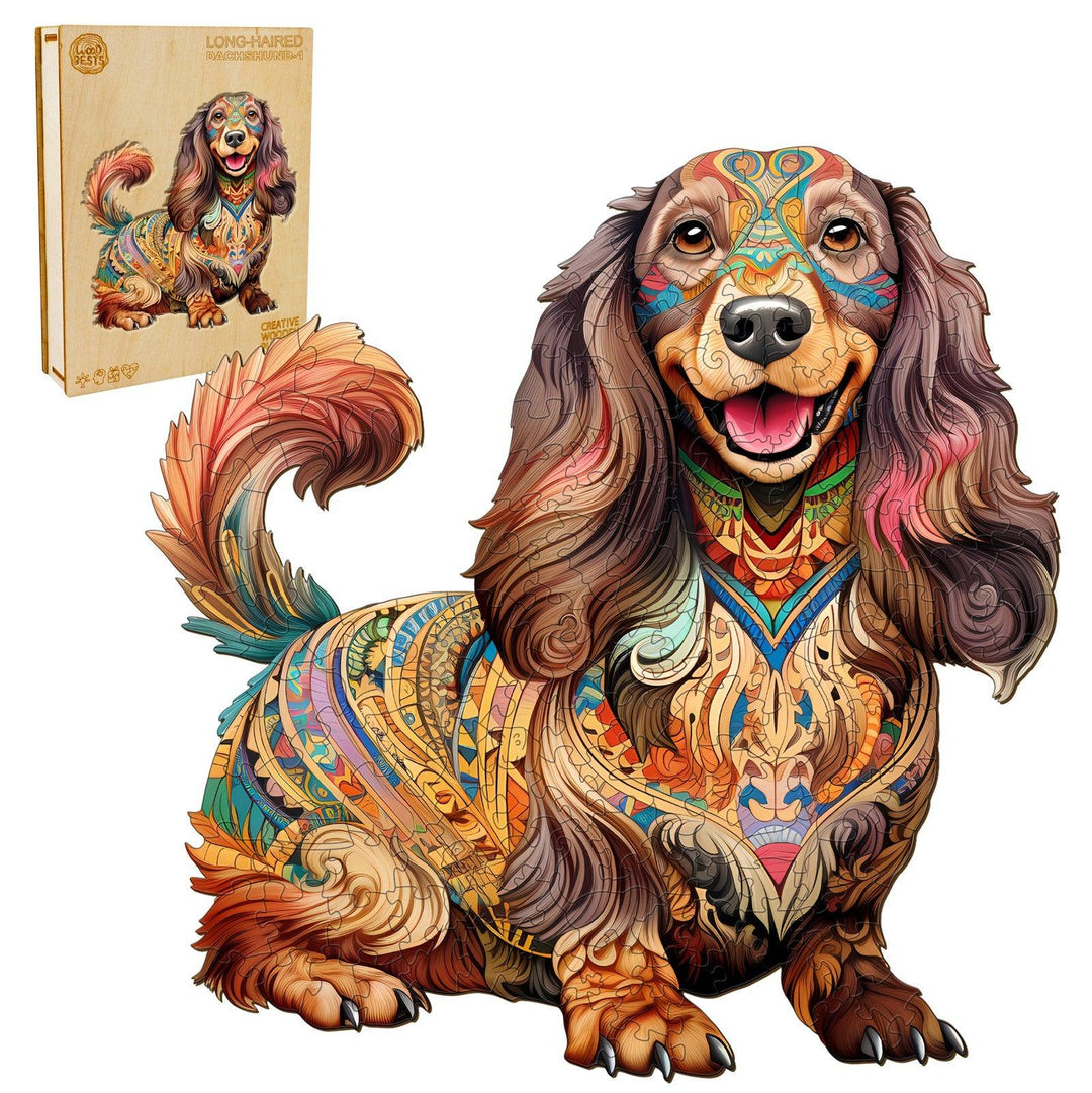 Long-haired Dachshund 1 Wooden Jigsaw Puzzle-Woodbests