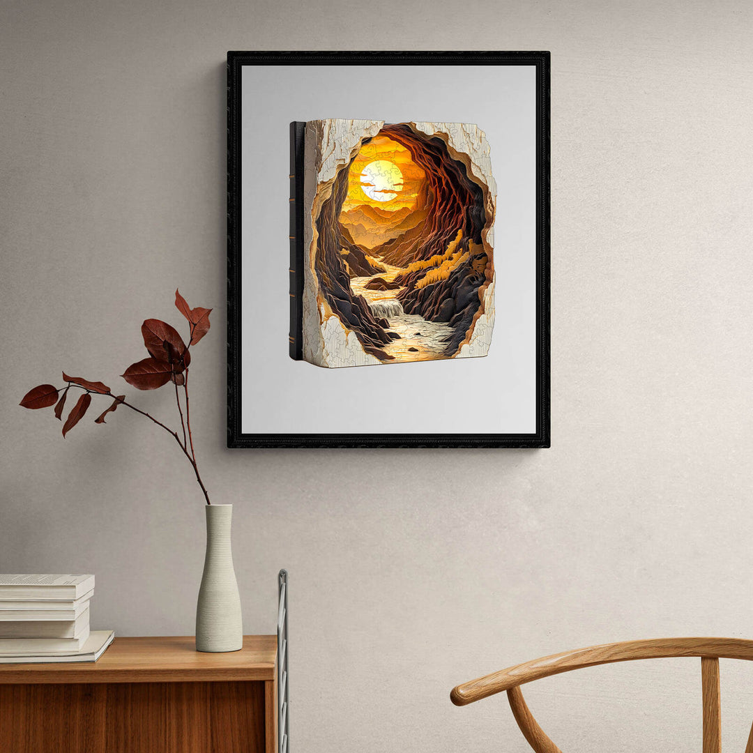 3D Sunset in a Book Wooden Jigsaw Puzzle - Woodbests