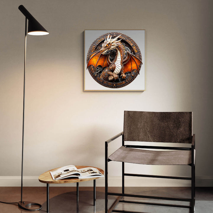 Elegant 3D Mechanical Dragon-2 wooden jigsaw puzzle displayed in a stylish living room setting.