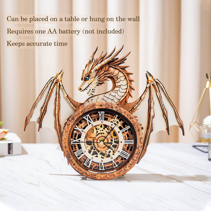 Antiker Drachen - 3D Holzuhr Puzzle Bastelset