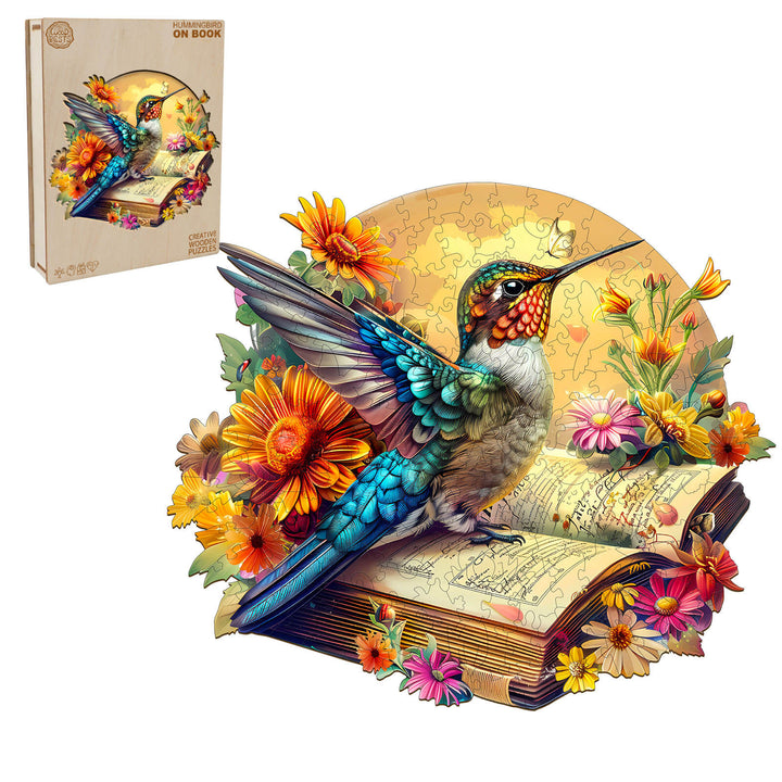 Kolibri auf Buch Holzpuzzle