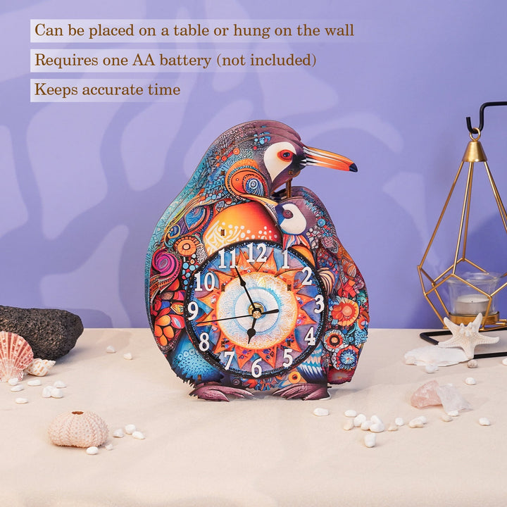 Eltern-Kind Pinguine - 3D Holzuhr Puzzle Bastelset