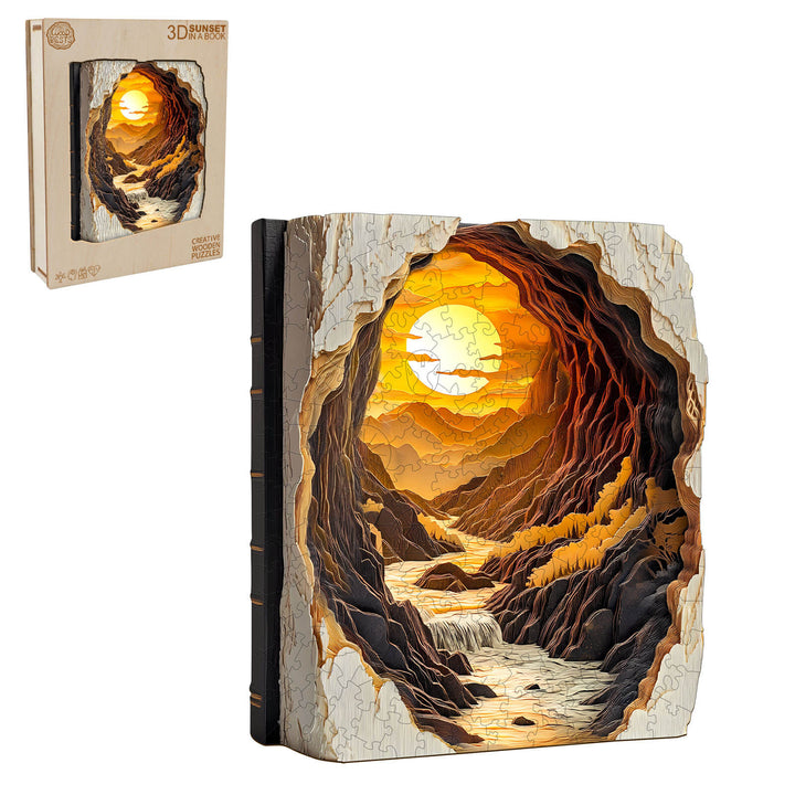 3D Sunset in a Book Wooden Jigsaw Puzzle - Woodbests
