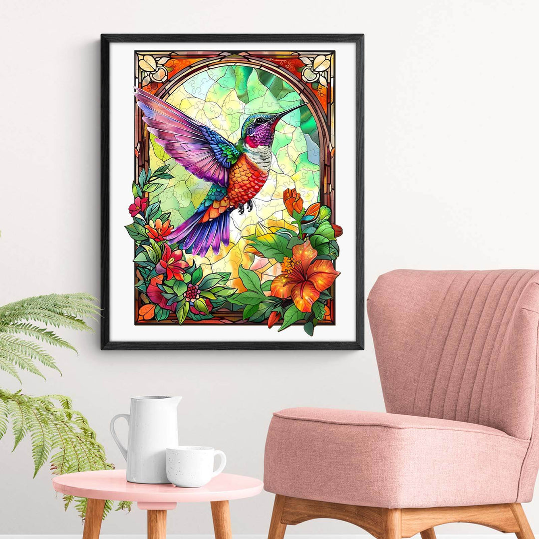 Stained Glass Hummingbird-3 Wooden Jigsaw Puzzle - Woodbests