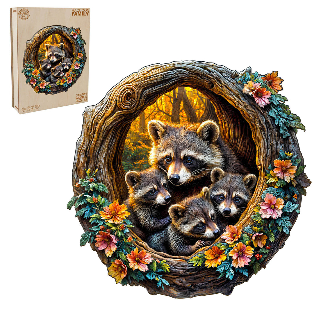 Waschbären-Familie Holzpuzzle