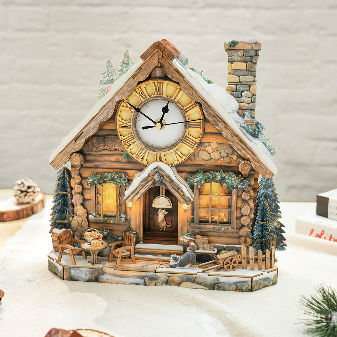Schweizer Chalet – 3D Holzuhr Puzzle Bastelset