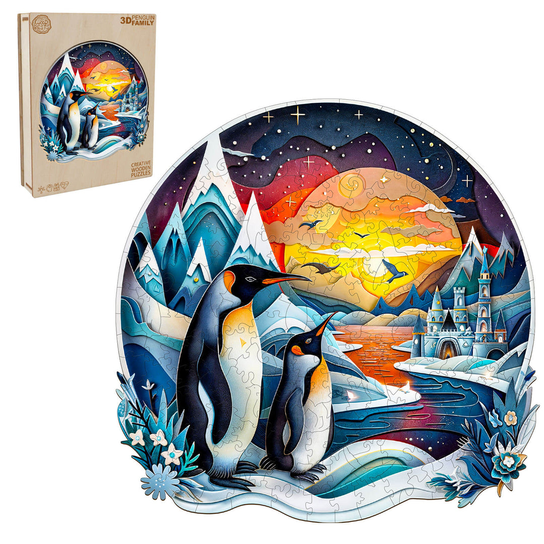 3D Pinguin-Familie Holzpuzzle