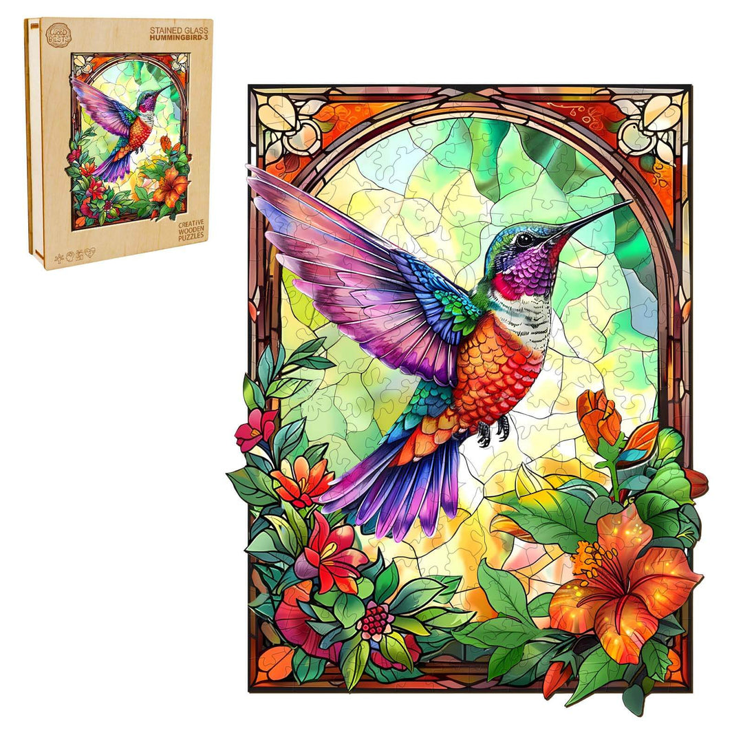Stained Glass Hummingbird-3 Wooden Jigsaw Puzzle - Woodbests
