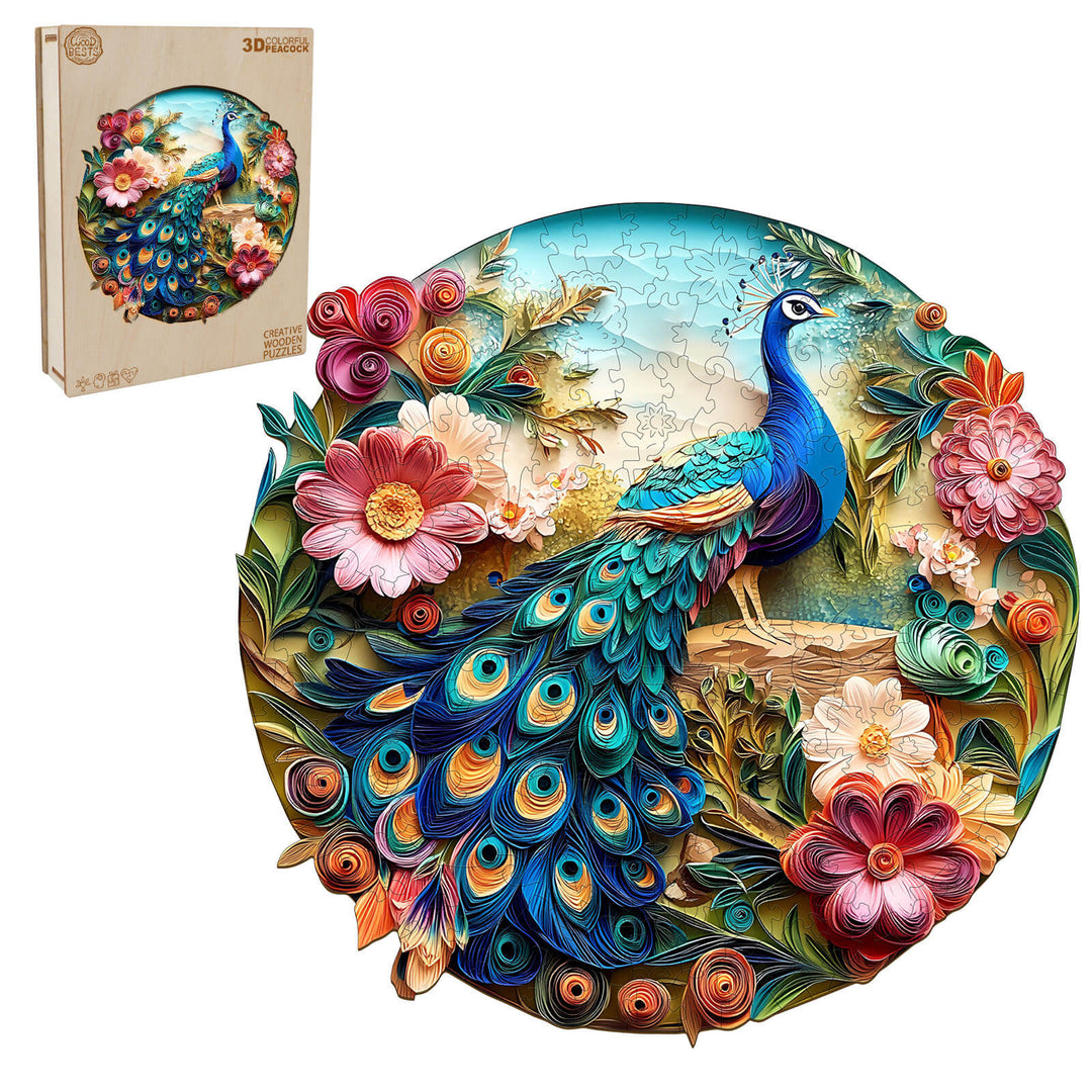 3D Colorful Peacock Wooden Jigsaw Puzzle - By Woodbests