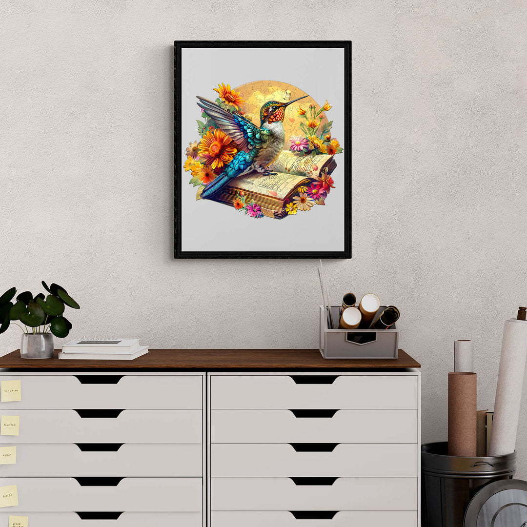 Kolibri auf Buch Holzpuzzle