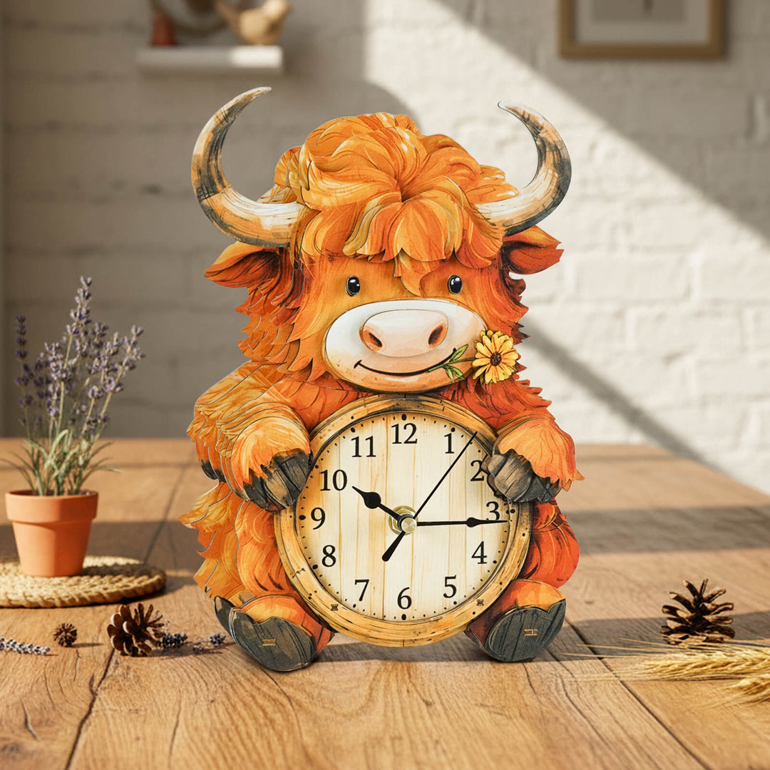 Hochlandrinder – 3D Holzuhr Puzzle Bastelset