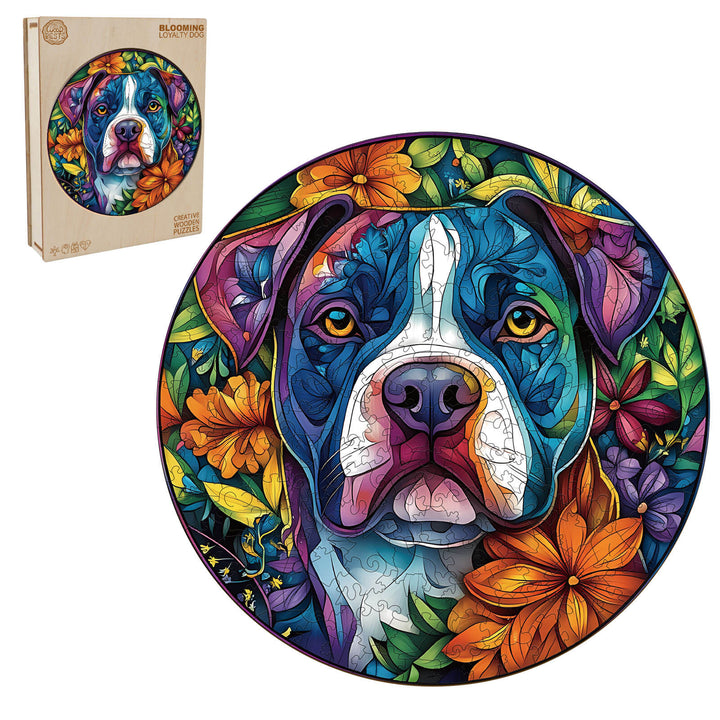 Blühende Treue-Hund Holzpuzzle