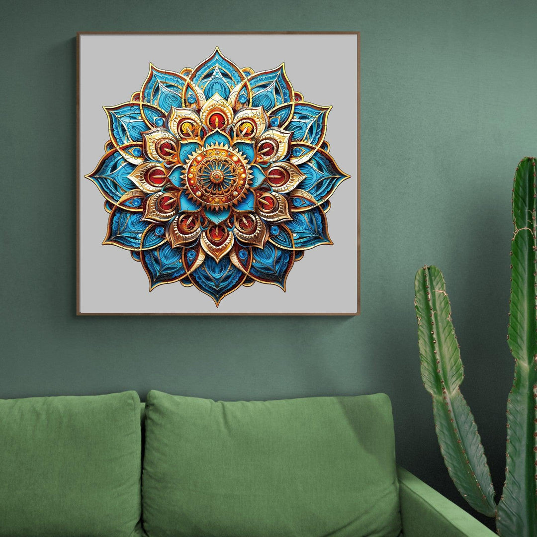 Blue Mandala Wooden Jigsaw Puzzle-Woodbests