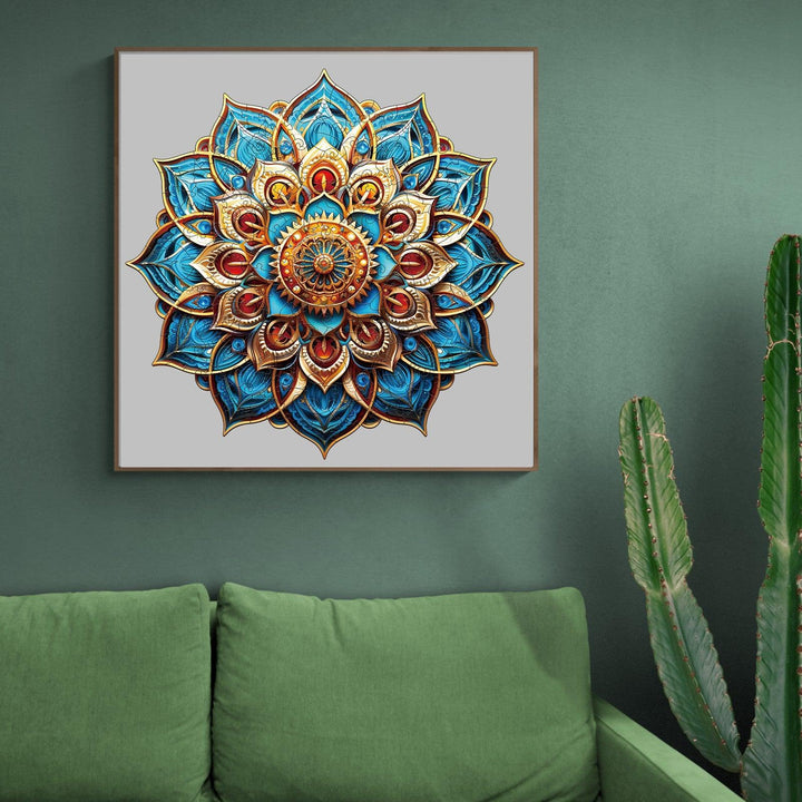 Blue Mandala Wooden Jigsaw Puzzle-Woodbests