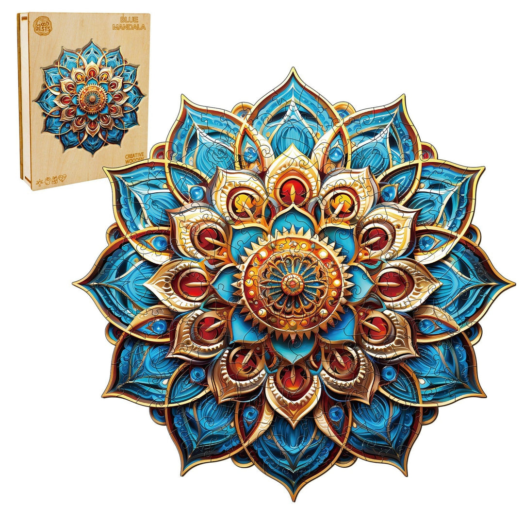 Blue Mandala Wooden Jigsaw Puzzle-Woodbests