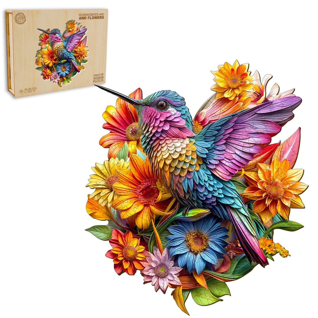 Hummingbird and Flowers Wooden Jigsaw Puzzle - By Woodbests