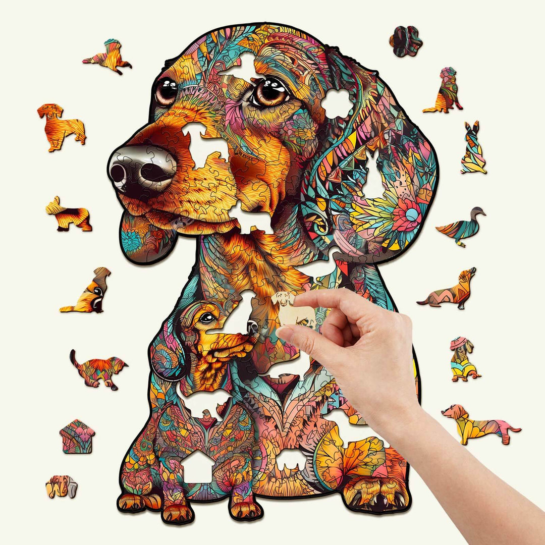 Dackel-Familie Holzpuzzle