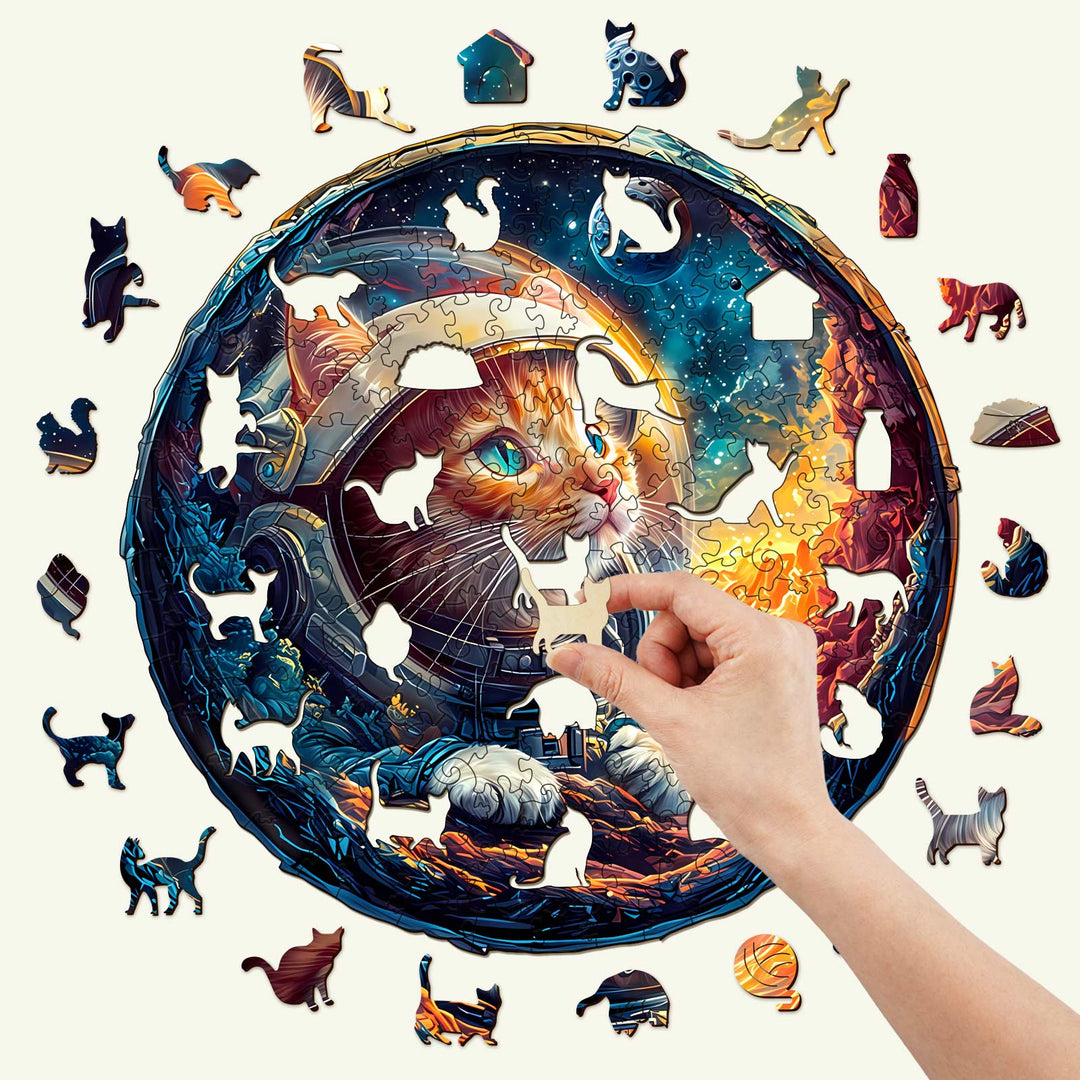 3D Space Cat Wooden Jigsaw Puzzle - By Woodbests